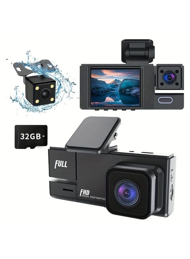 Black 1080P 3 Camera Dash Cam System With Infrared Night Vision Loop Recording Motion Detection - Image 1